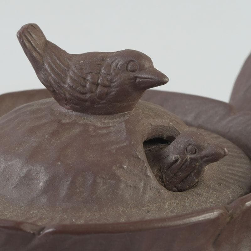 煎茶道具　萬古焼　英山造　紫砂　朱泥　鳥顔出　横手急須　V　9620