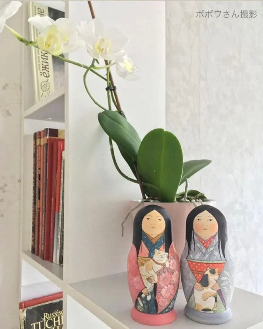 ひな祭りセール♪ロシア雑貨☆着物マトリョーシカ(5P)和風猫ボボワ作オマケ付き♪