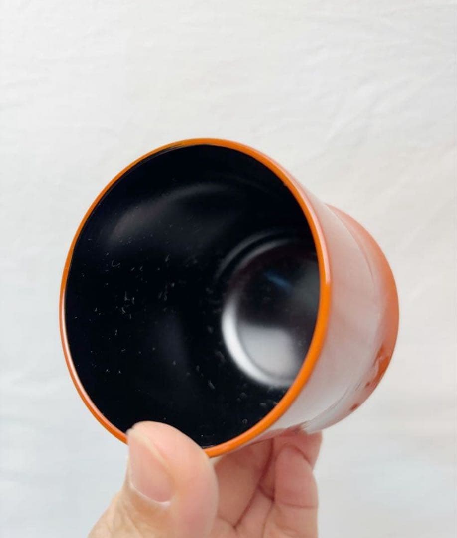 未使用 懐石道具 竹形朱塗箸洗 十客揃 黒竹蒔絵 内黒 和食器 小吸物椀 元箱