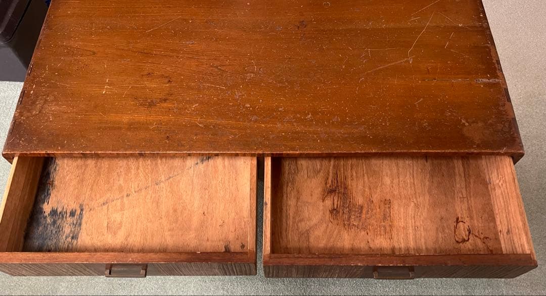 アンティーク木製文机 引き出し2つ付き