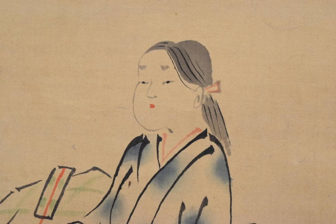 【真作】菅楯彦/人物画賛/巫女さん画賛/掛軸/名家伝来/AA-779