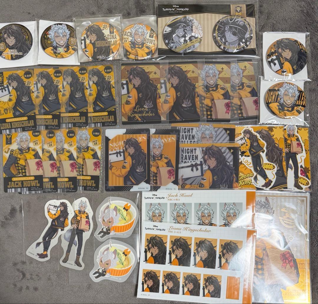 ツイステ　AGF箔押し缶バッジ、ふぁぼカ、クリカ(箔有)等　レオナ、ジャック