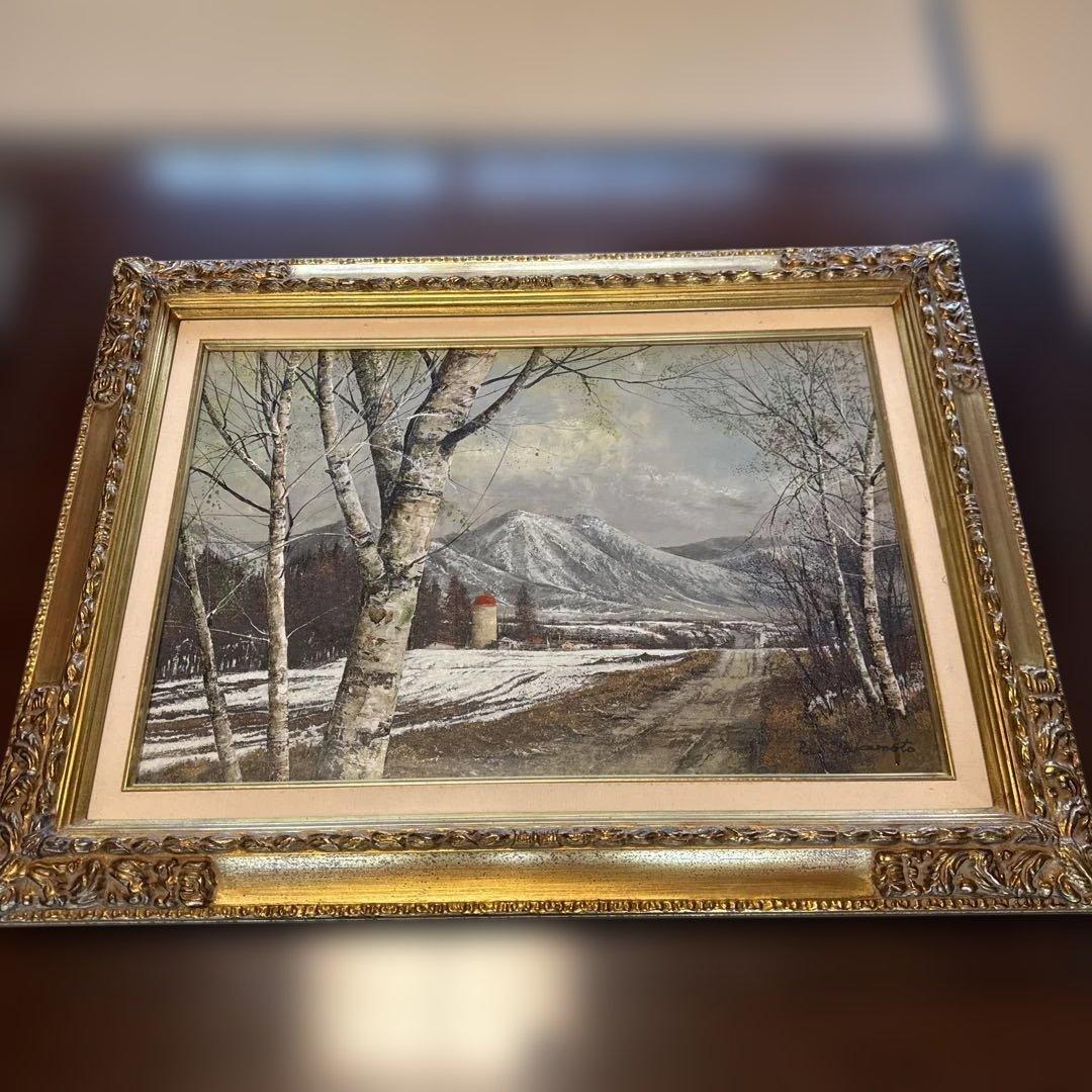 武本春根　訪春　油彩画 冬の風景