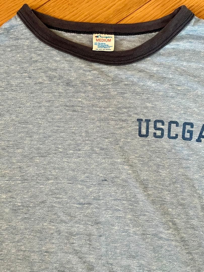 80's チャンピオン USCGA 染み込プリント 水色霜降り Teeシャツ実物