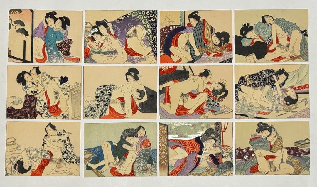 「ひよくの友」彩色木版画 明治頃刊 揃12枚|春画 艶本 わじるし 浮世絵 和本