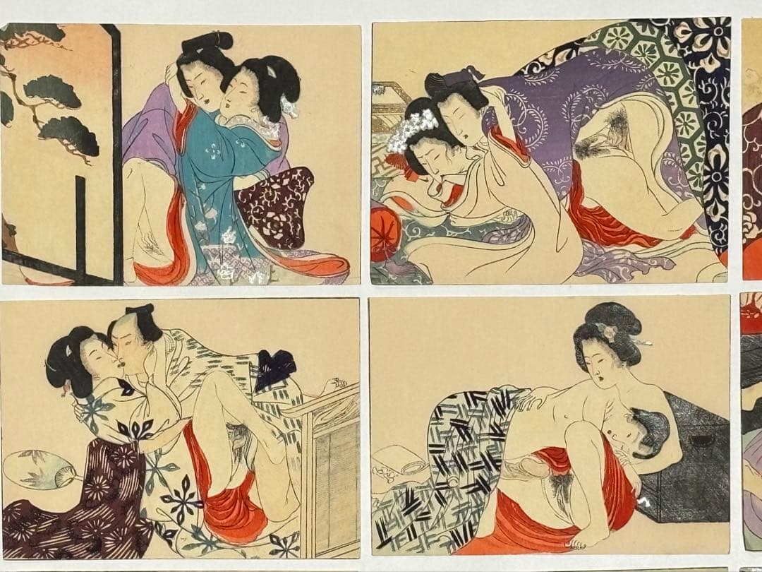 「ひよくの友」彩色木版画 明治頃刊 揃12枚|春画 艶本 わじるし 浮世絵 和本