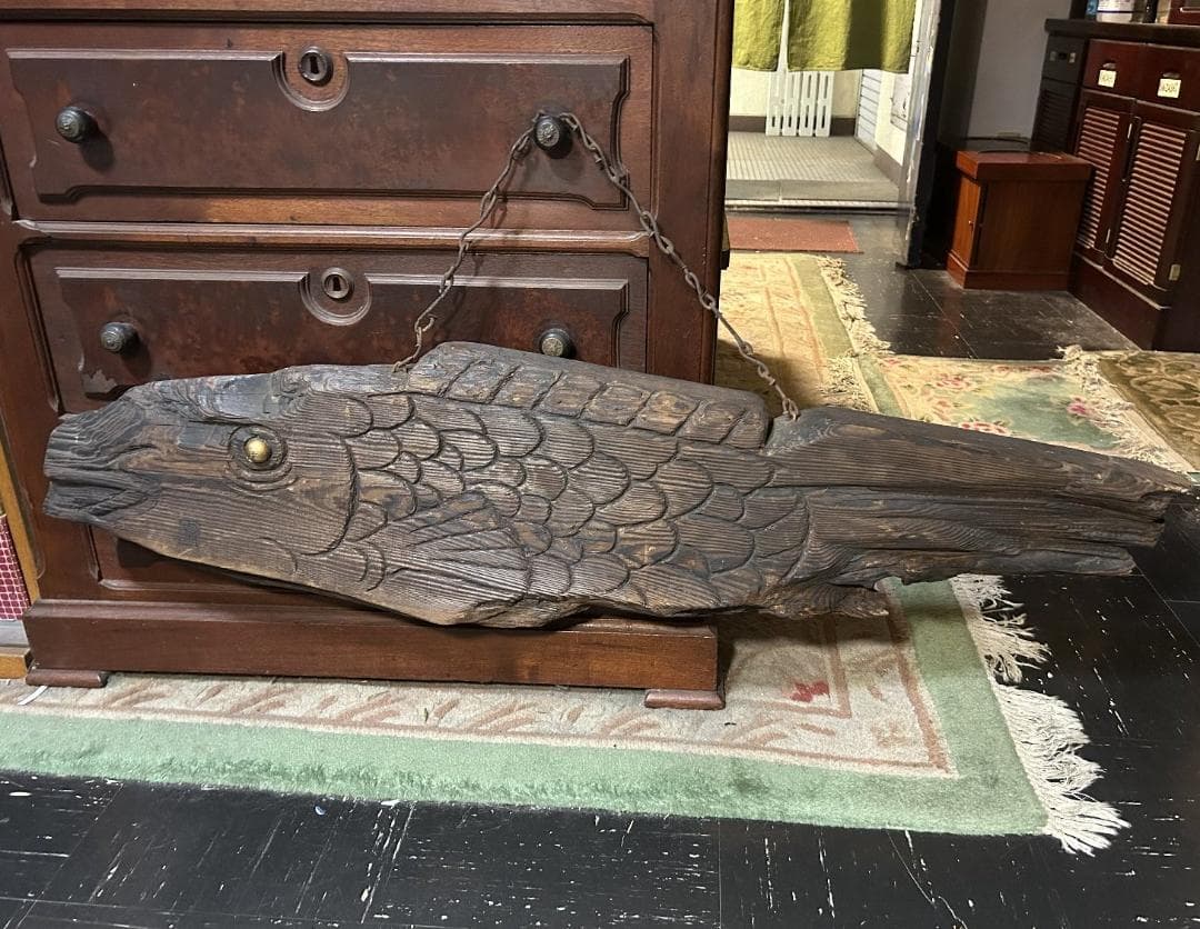 魚板　110㎝　時代 古道具 壁掛け　魚鼓 在銘　仏教美術　雑貨　流木　オブジェ