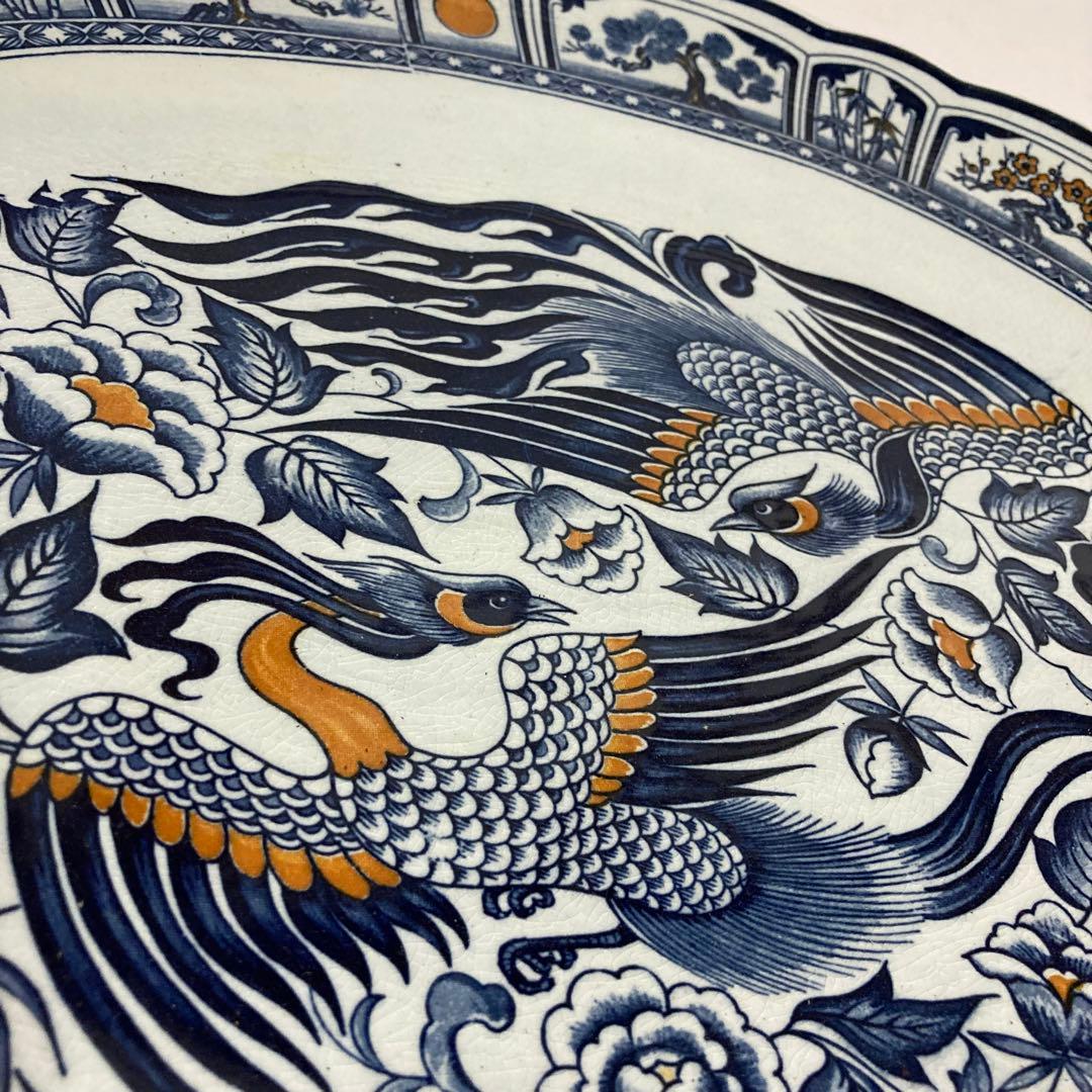高級品・アンティーク・約40cmの大きな鳳凰柄オーバルプレート