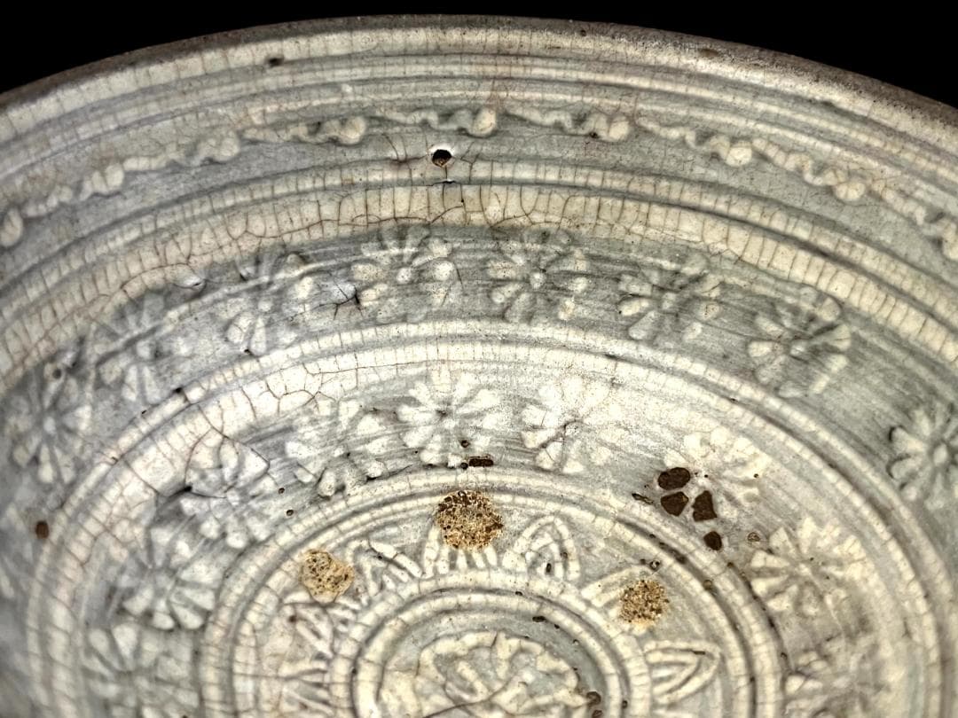 茶碗■古刷毛目 三島模様 江戸期 京焼三島手 古美術 時代物 骨董品■