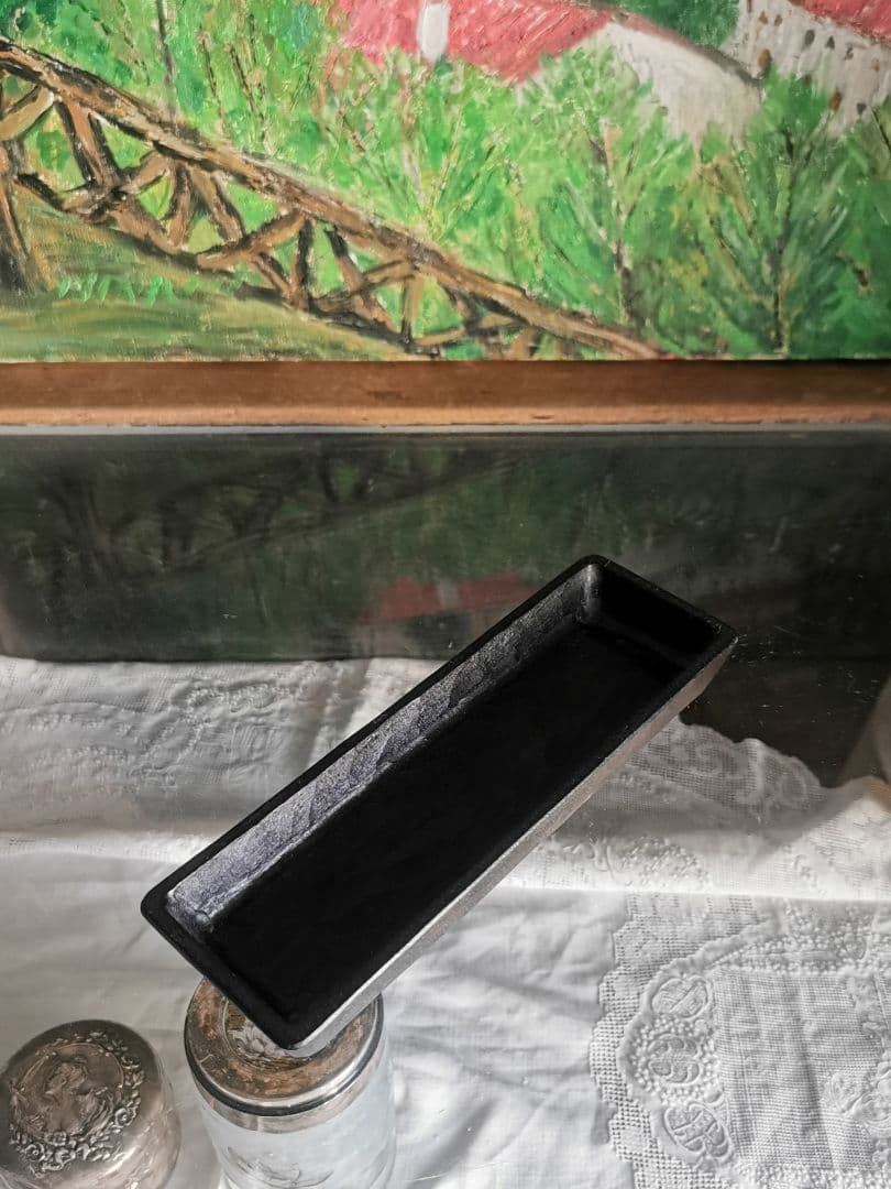 三谷龍二 黒漆 端正な細長深皿 角皿 木彫り漆塗り 美しいノミの目跡 作家物