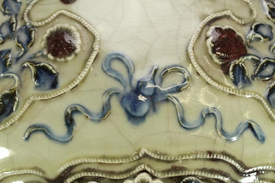 中国美術 纏枝蓮花貼 装飾 壷 高32cm(ZE729)