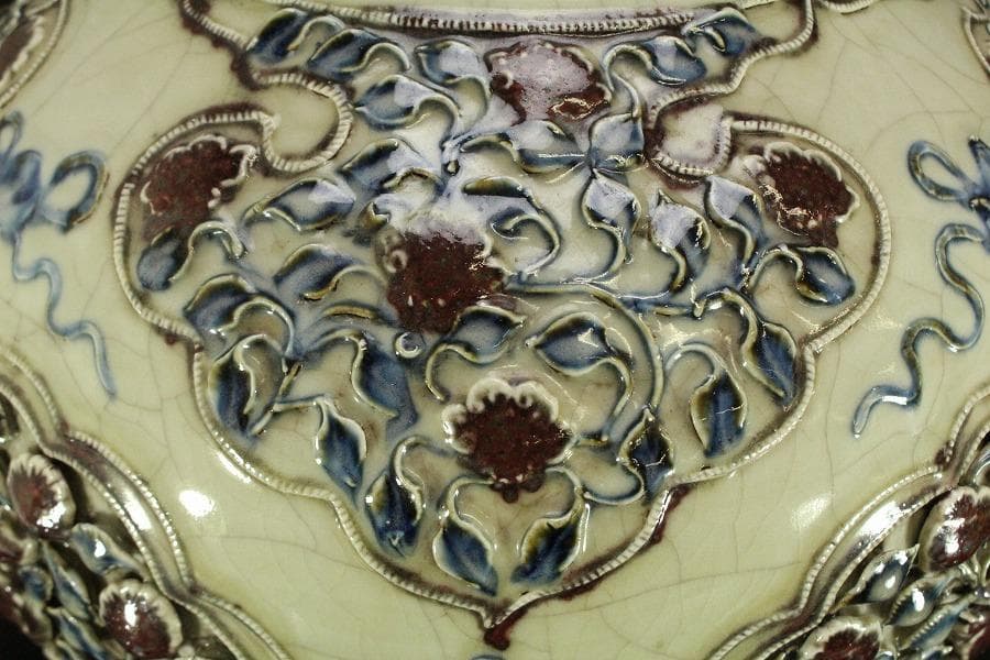 中国美術 纏枝蓮花貼 装飾 壷 高32cm(ZE729)