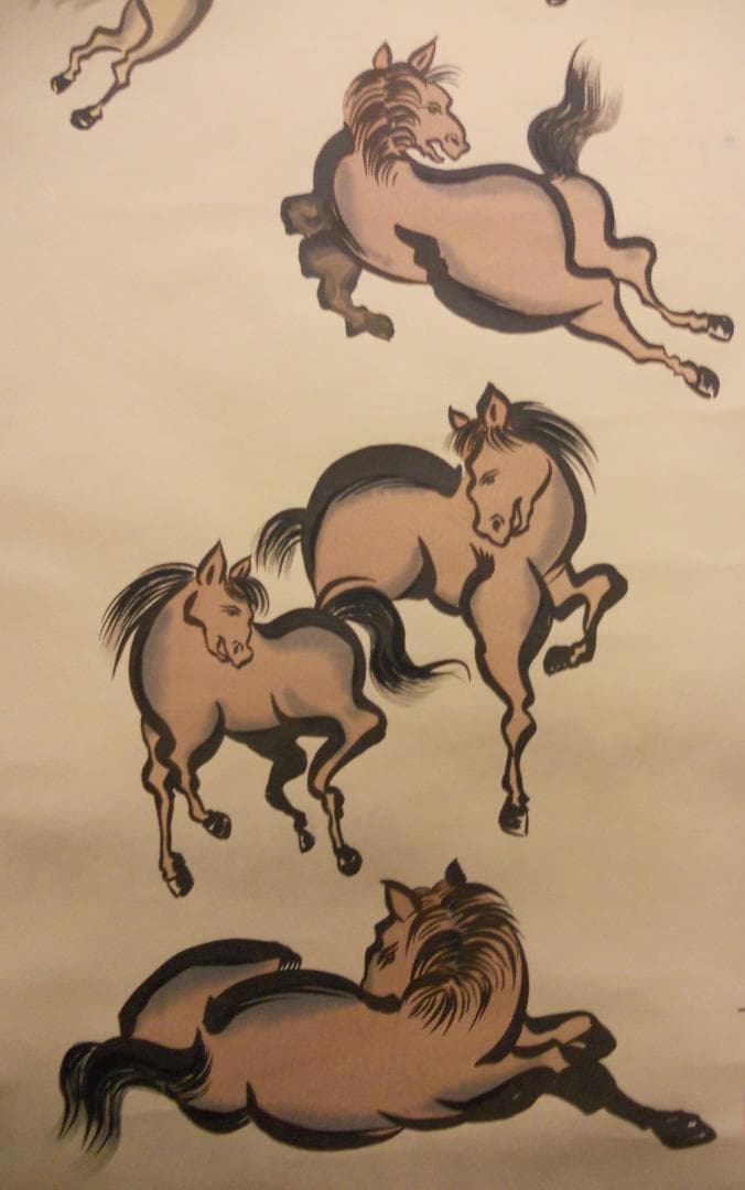 掛け軸 千里 作 九頭馬 九馬図 絹本 希少 軸装 茶道具 掛軸 美品 です。