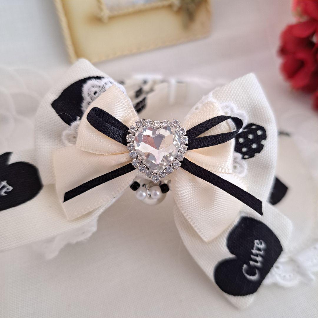 バレンタインハート柄(ホワイト)わんちゃん猫ちゃん用襟付き首輪