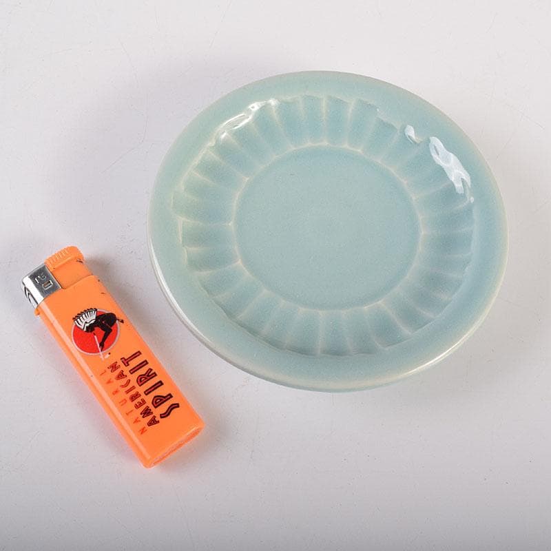 和食器　木野皿山窯　上田恒次作　青磁鎬手　銘々皿　7客　共箱　V　R7751