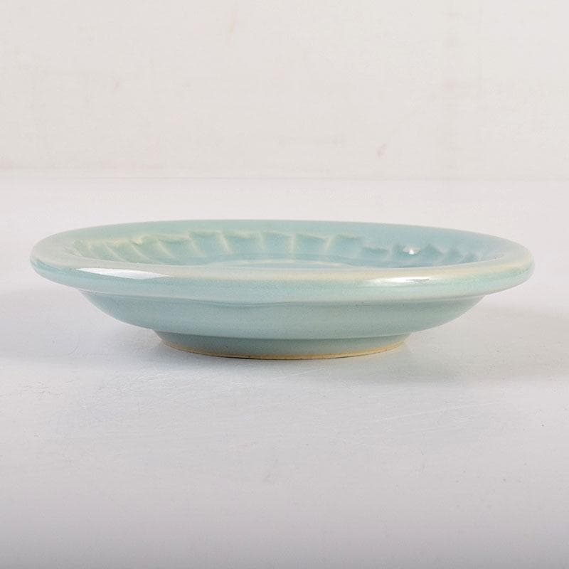 和食器　木野皿山窯　上田恒次作　青磁鎬手　銘々皿　7客　共箱　V　R7751