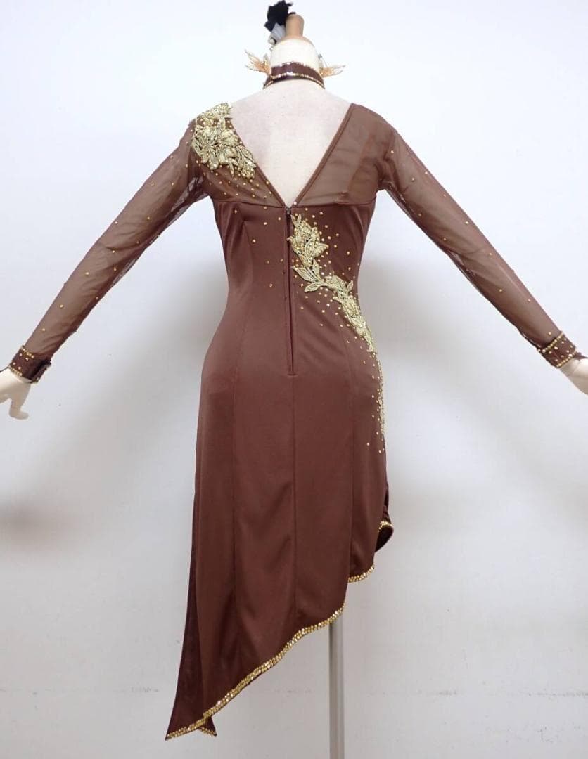 6358【チャコット】茶/ブラウン/ゴールド/ラテンドレス☆社交ダンス