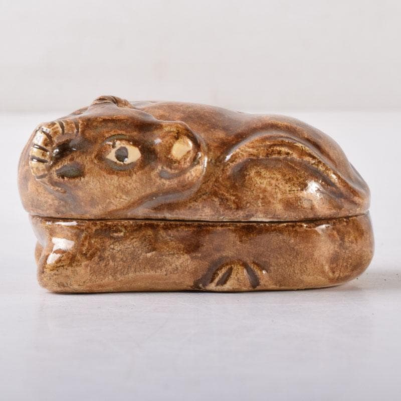 茶道具　楽焼　伊東桂楽作　旦入写　牛　香合　共箱　V　7477