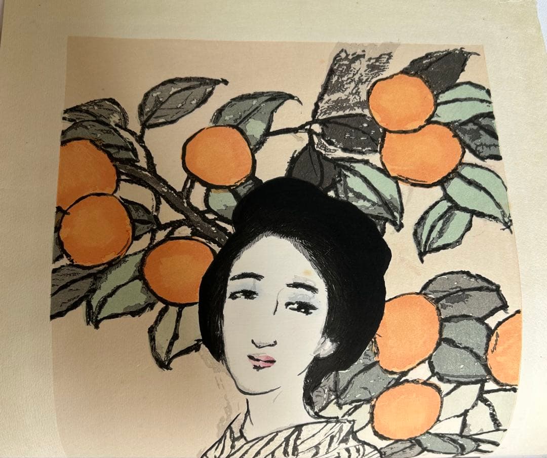 竹久夢二 木版画 秋（りんどう） 73/150 フレーム付き 雕摺 松永安生