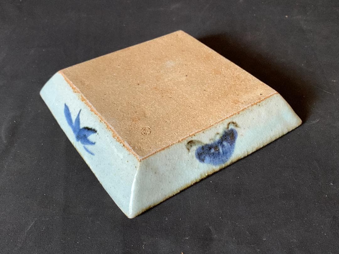 廣永窯 坪島土平造 梅絵 染付 四方鉢 共箱 茶道具 川喜田半泥子師事860