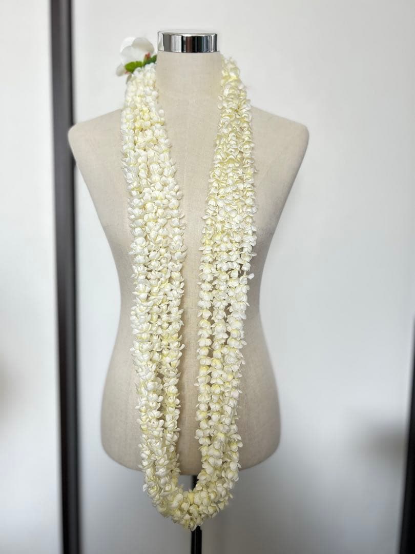 3058. フラダンス　タヒチアン　レイ　フラワーレイ　ピカケ　5連　ホワイト系