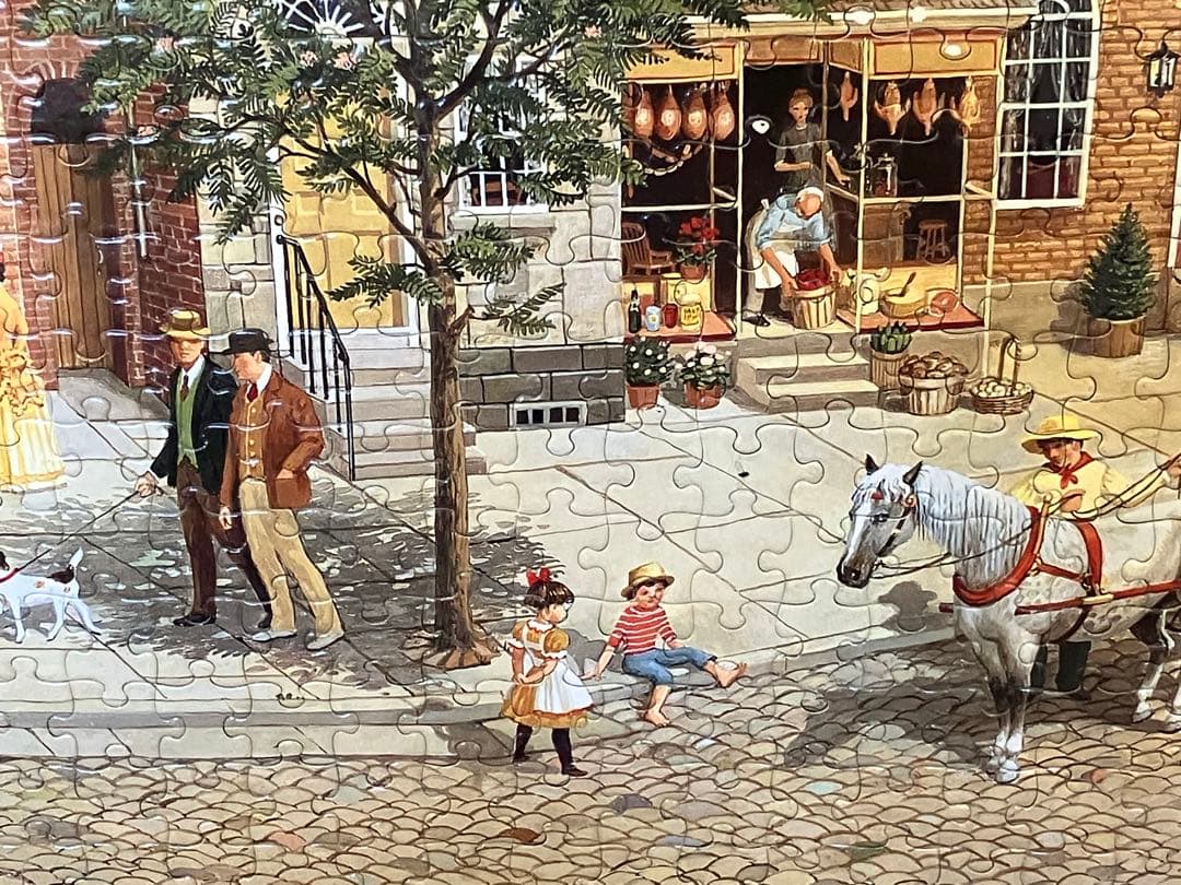 絵画としてのジグソーパズル木製額付き 古い時代の西洋の風景画