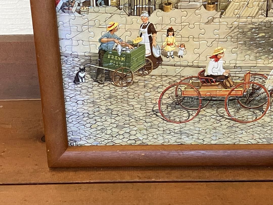 絵画としてのジグソーパズル木製額付き 古い時代の西洋の風景画