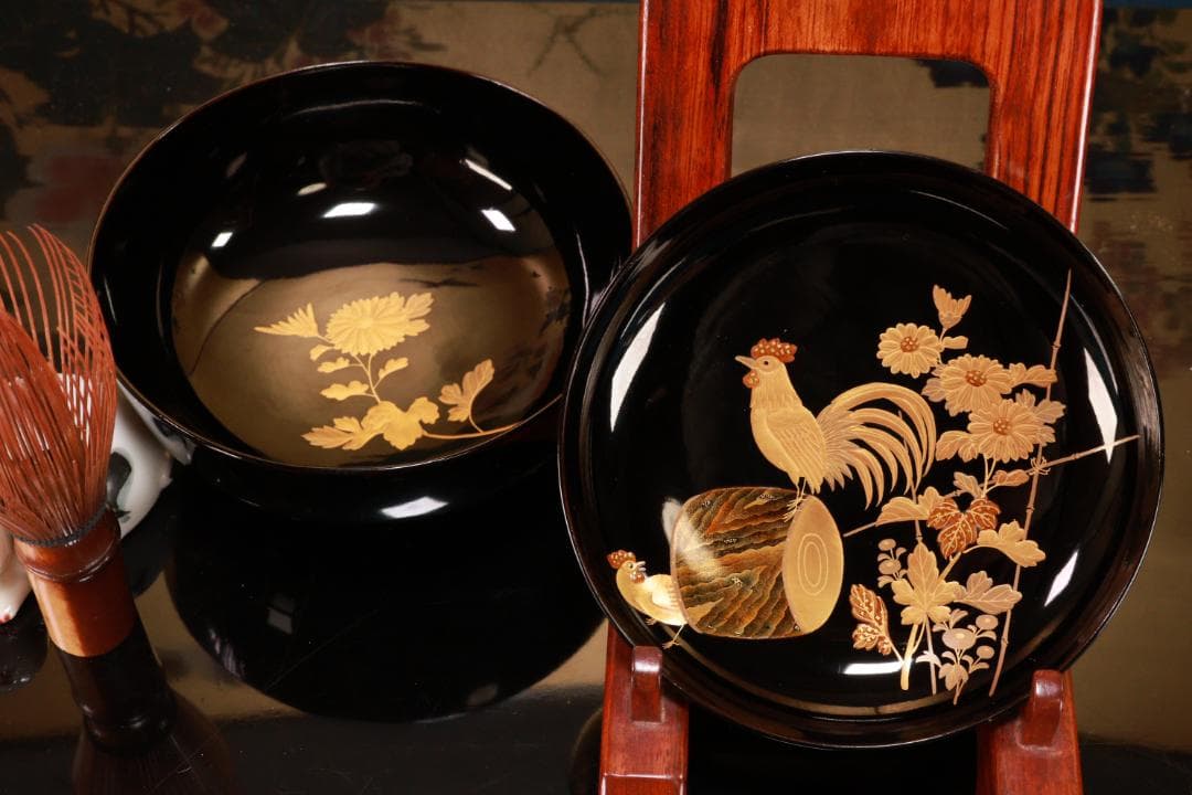 tatsuya　BJ133　時代輪島　加賀蒔絵　鶏図　吸物椀　十一客　木製