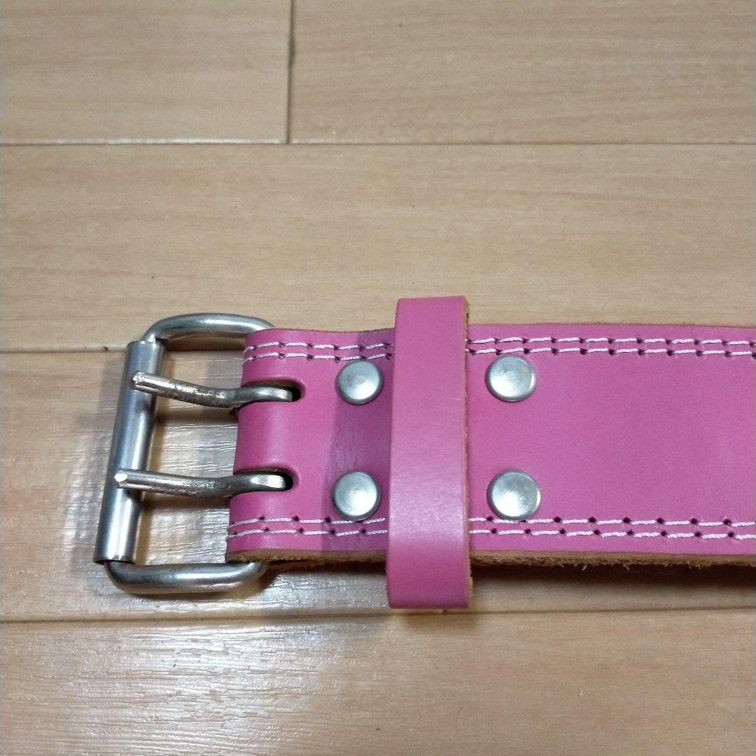 【未使用】GOLD'S GYM高級レザーウェストベルトEXピンクゴールドジム