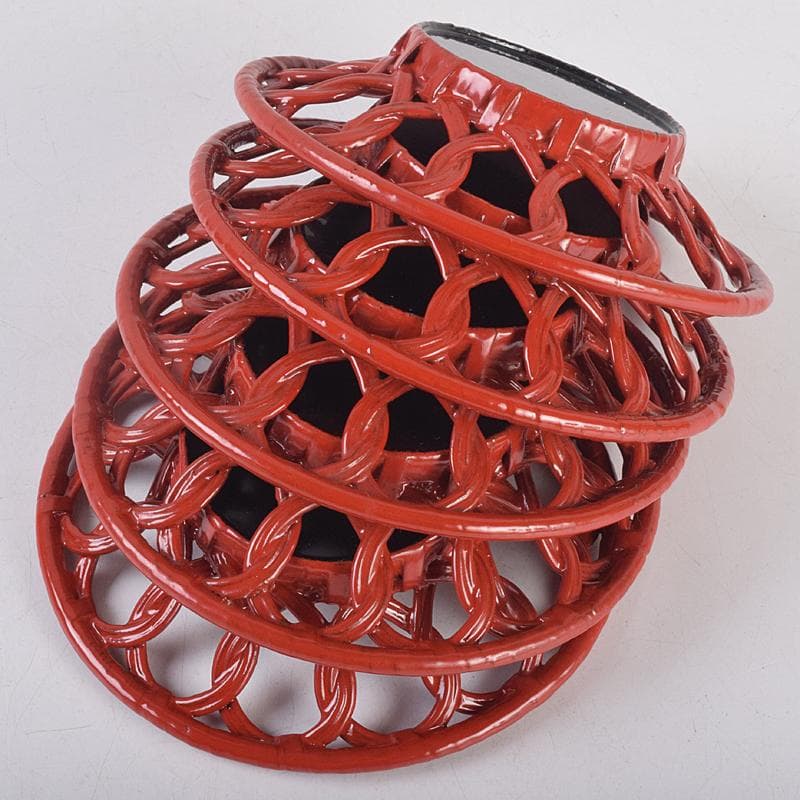 煎茶道具　根來塗　透かし茶托　五客　V　R8874