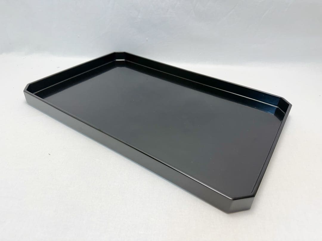 茶道具 木製黒真塗 脇引き盆二枚セット 紙箱