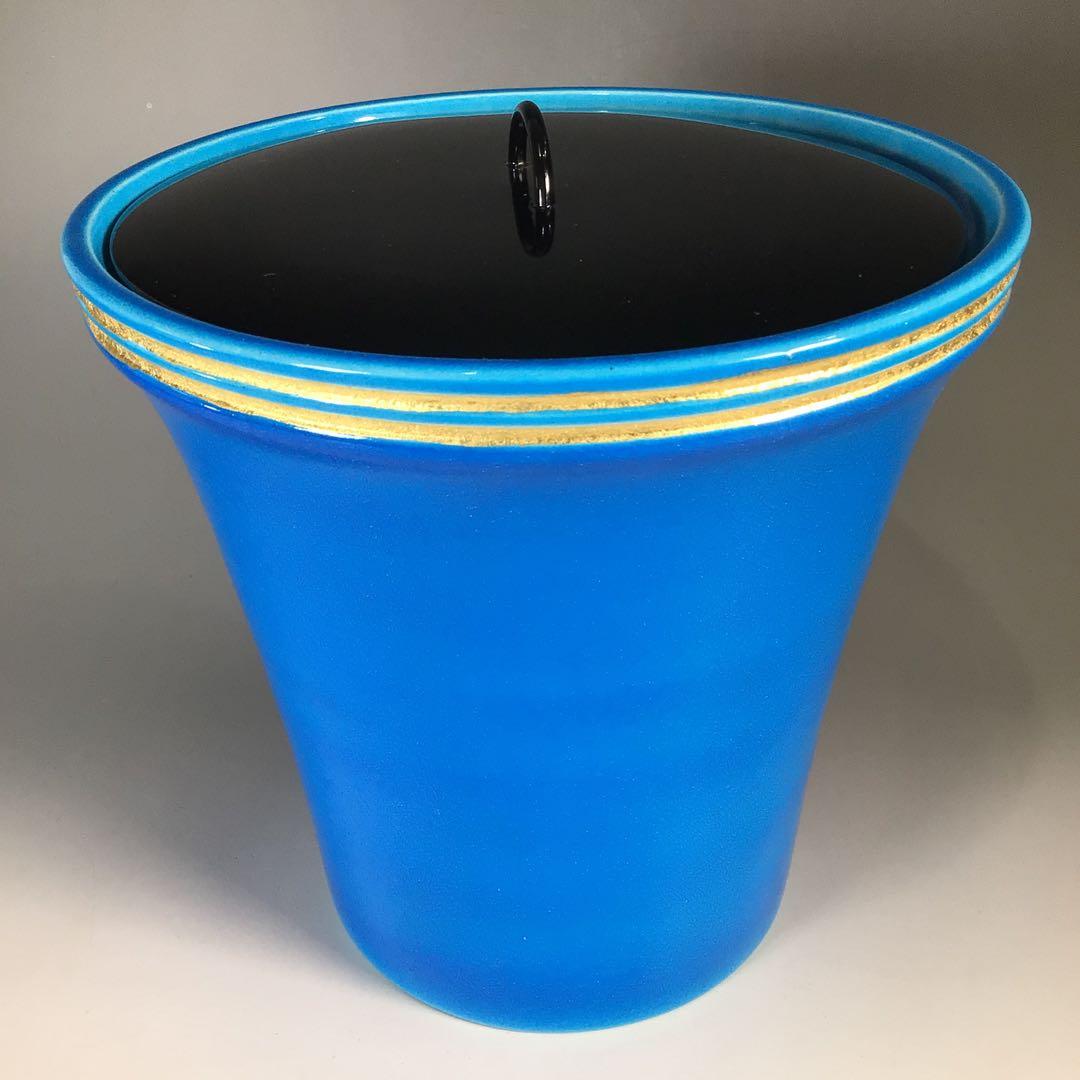 Ｎ６６５　水指　『平安　手塚祥堂造』『即中斎好写』『浅黄交趾』『末広水指』　共箱