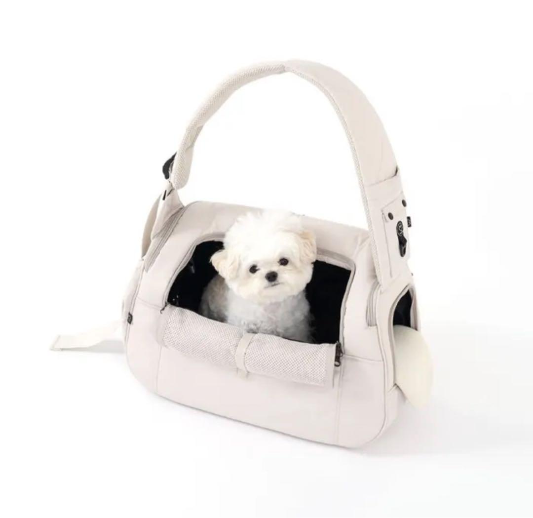 ssoook 犬用キャリーバッグ ホワイト(Mサイズ)左に担ぐタイプ
