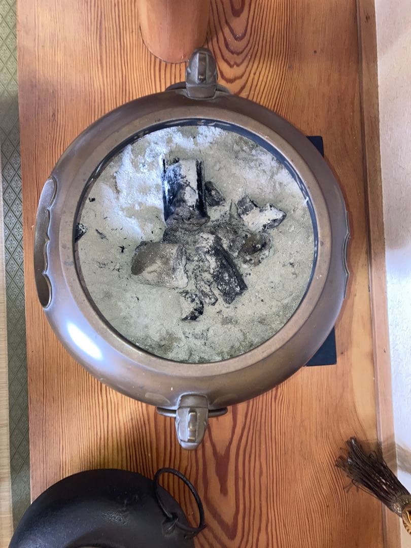 銅製 茶釜 丸型 ハンドル付き