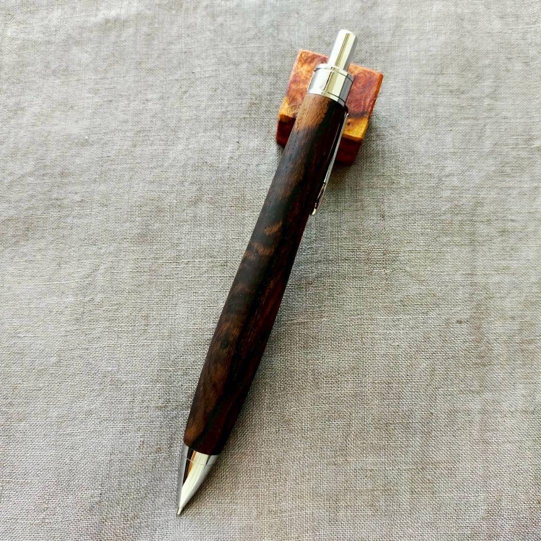 極上　シャム柿　ハンドメイド　木軸シャープペン　0.5mm　天然木　シルバー