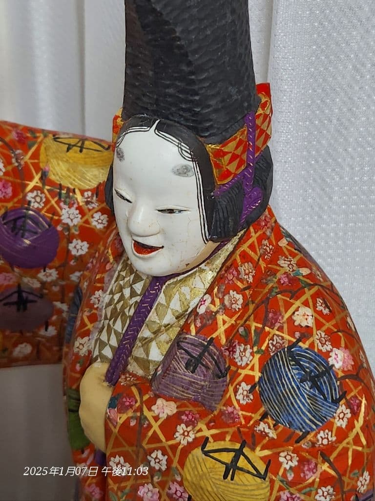 一刀彫 泉鶴寿斎 作 在銘 木彫極彩色能人形