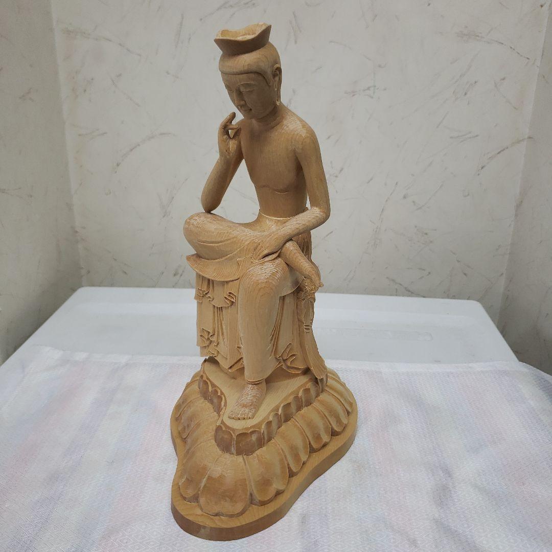 Ｂフライデー蔵出し特価　希少仏像★ヒバ材１木造り 弥勒菩薩半跏像4寸