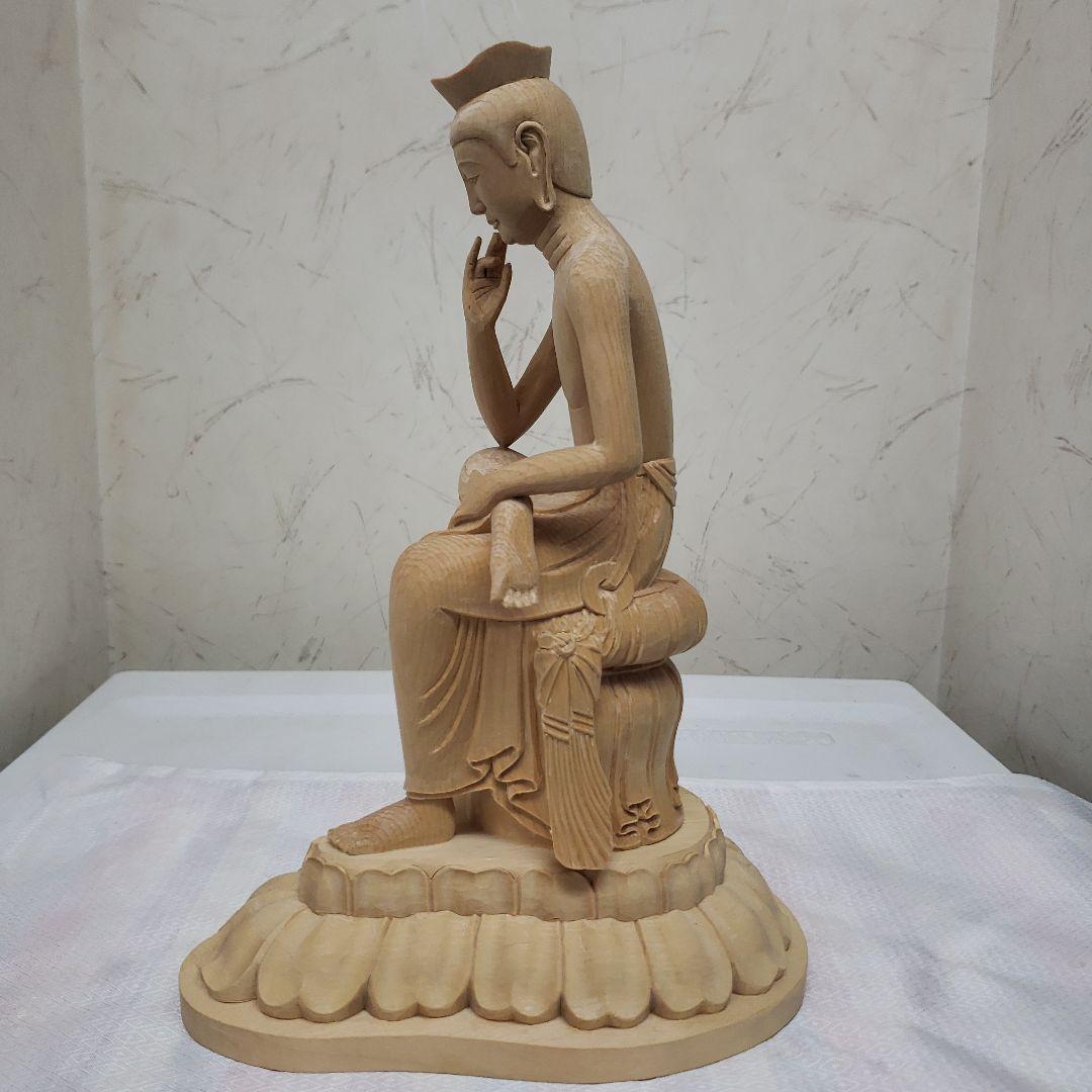 Ｂフライデー蔵出し特価　希少仏像★ヒバ材１木造り 弥勒菩薩半跏像4寸