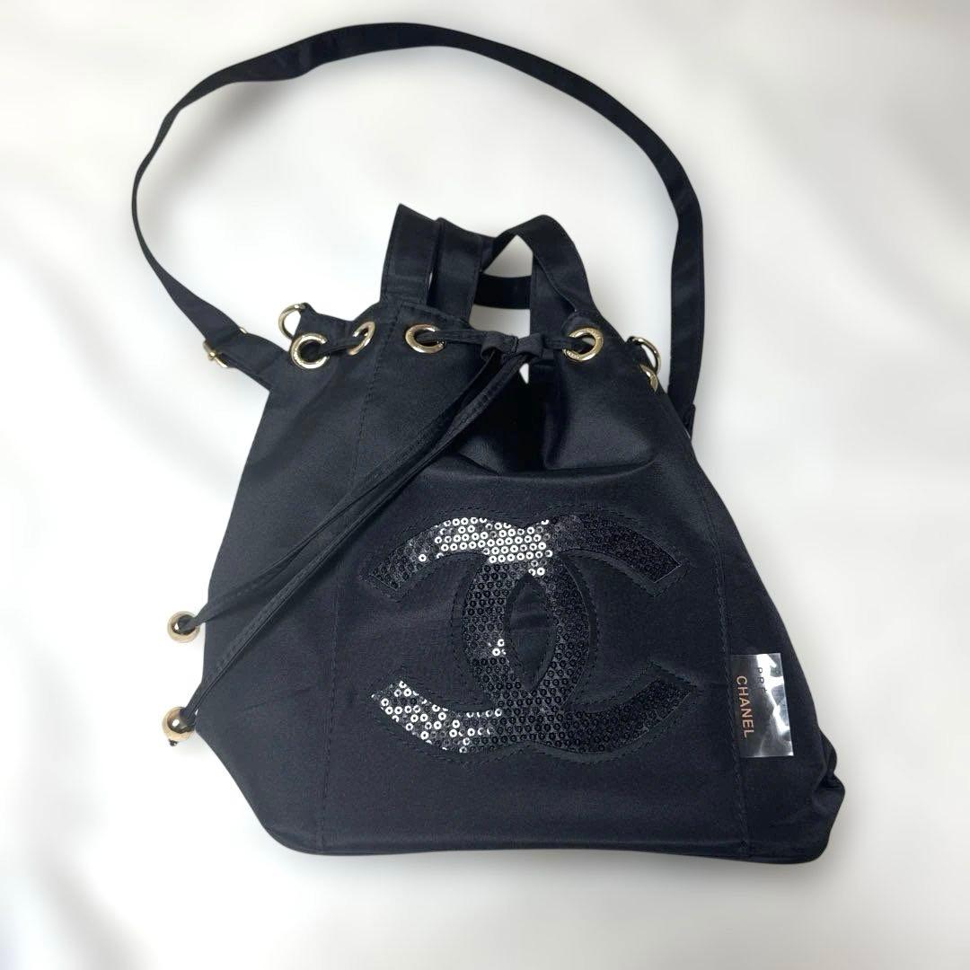 CHANEL ブラック ノベルティ　ショルダーバッグ　スパンコール