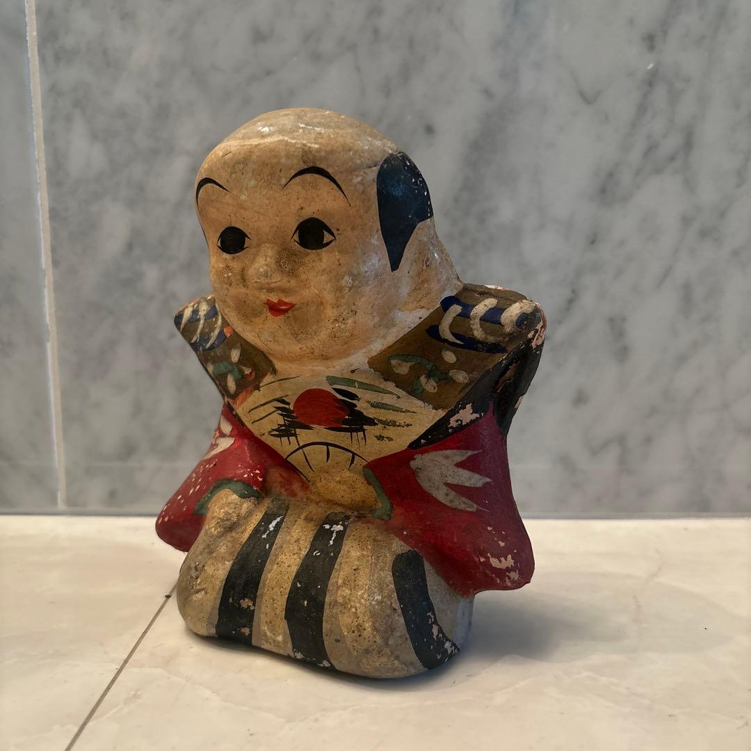 アンティーク約100年前瞳やおでこ、笑顔が美しく着物が素敵な金運、幸福を招く福助