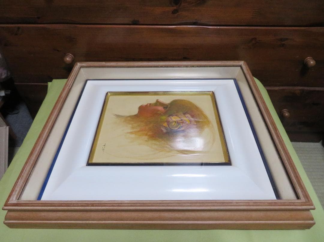 ◆ 作者不明　「少女像」（仮題）　油彩　F3号   アンティーク額◆