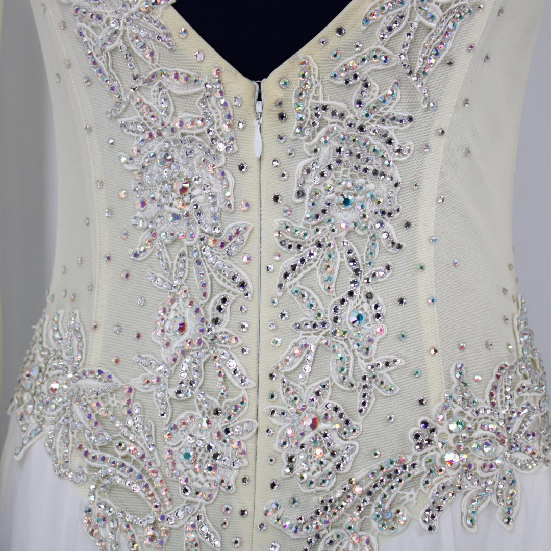 【美品 社交ダンス衣装】ホワイト×豪華フロート ワンピース ドレス ブラック