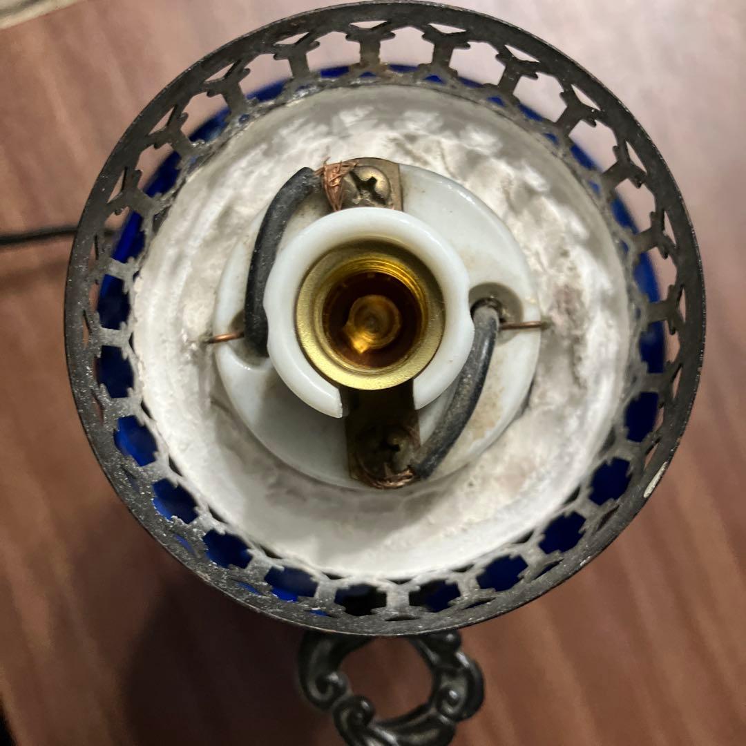 ヴィンテージ　コバルトブルーガラスランプ　アンティークランプ　青色ライト