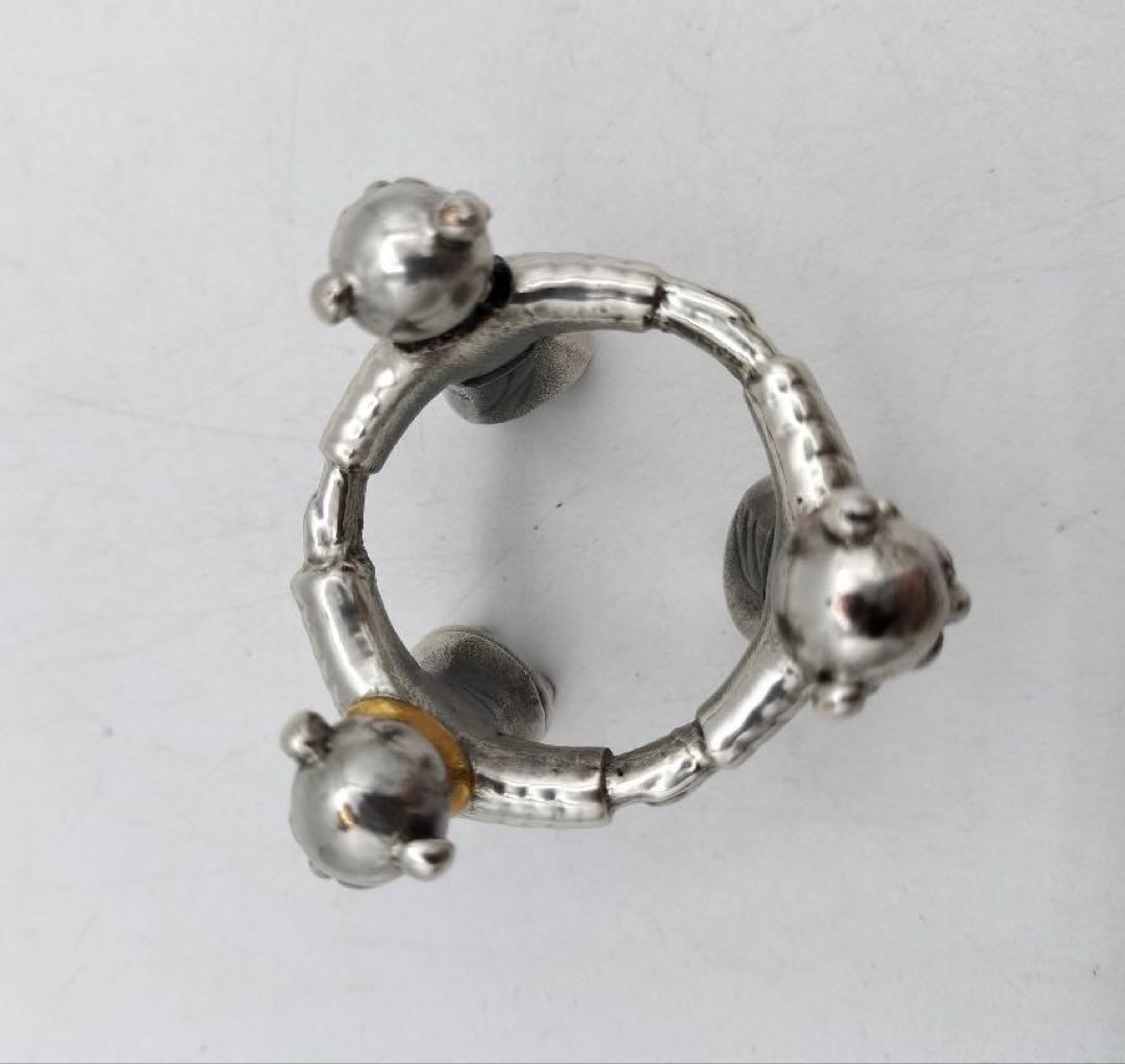 c640 蓋置 銀仕上 三つ人形 金谷浄雲 木箱 茶道具 古物