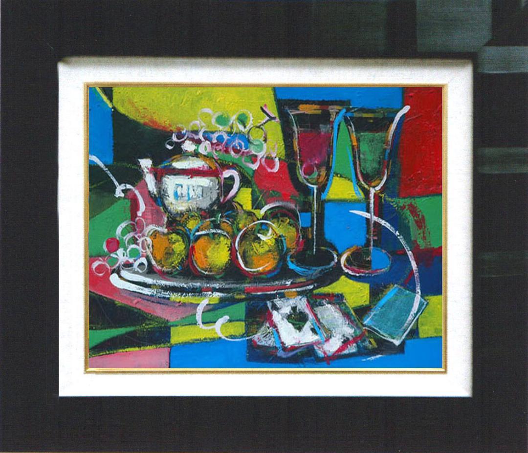 油絵 菅家令子 絵 絵画インテリア 額付(黒) uF6-120309 静物 果物