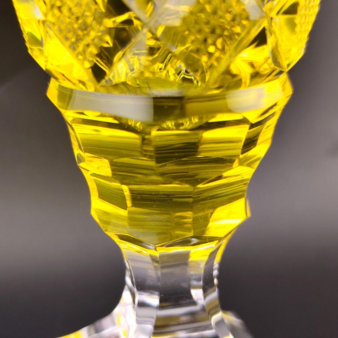 【未使用・SHIMADZU刻印有】薩摩切子 黄 脚付杯