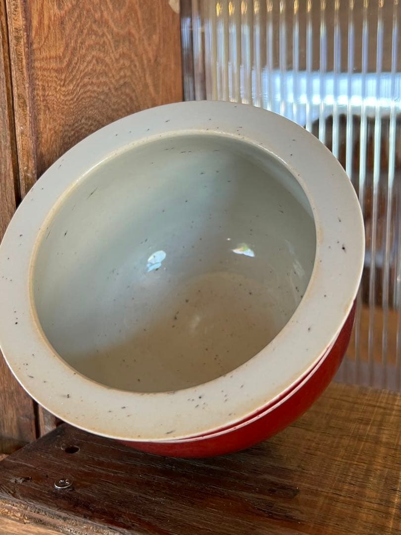 極上 /赤珊瑚釉•紅釉小卷缸/【大清乾龍年製】在銘/中国 古美術；XG-0