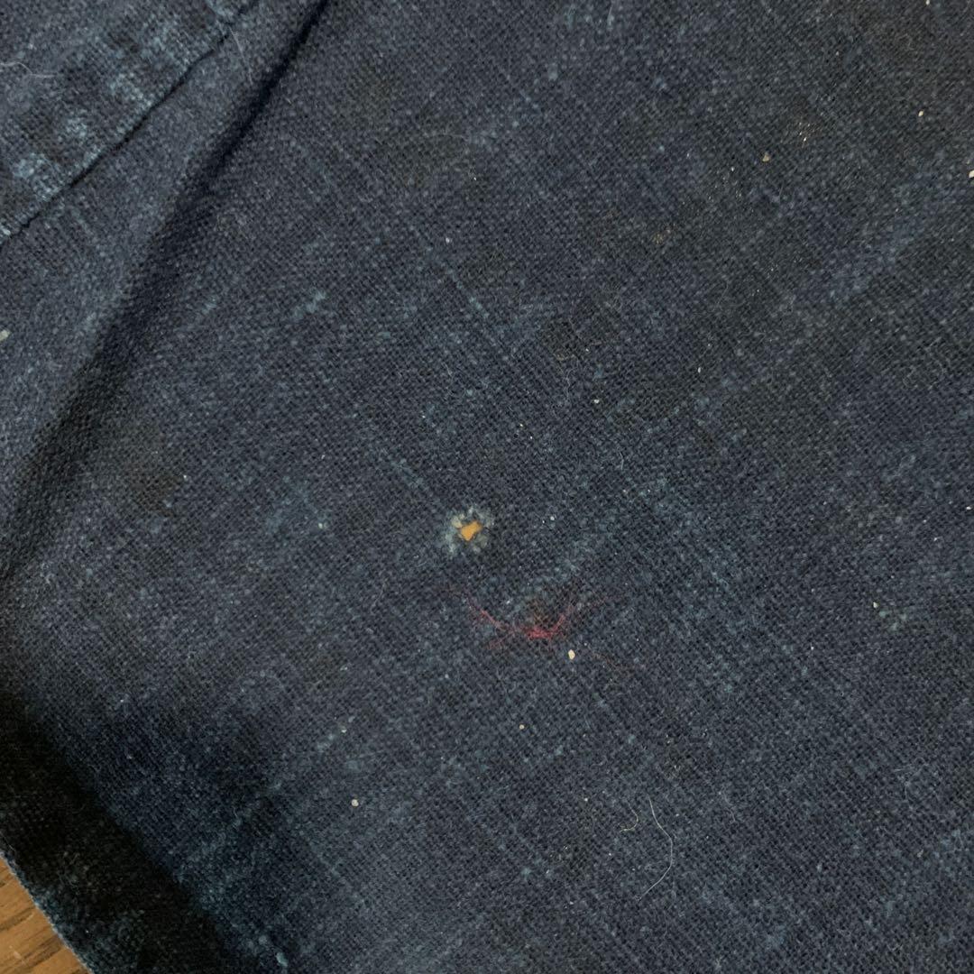 特大！　古布　筒描き　藍染　蝶　浅葱色　幅4枚　丸に揚羽蝶