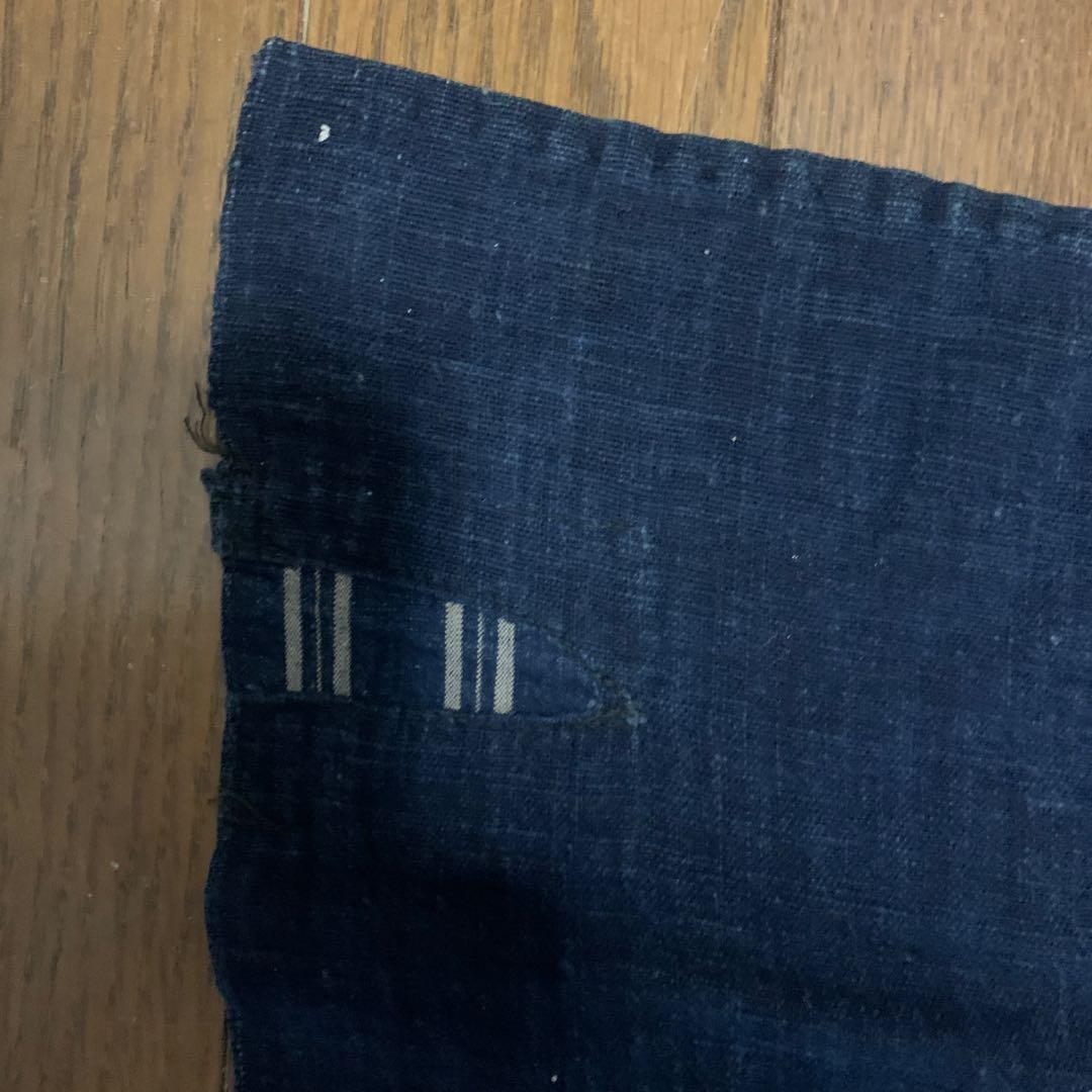 特大！　古布　筒描き　藍染　蝶　浅葱色　幅4枚　丸に揚羽蝶