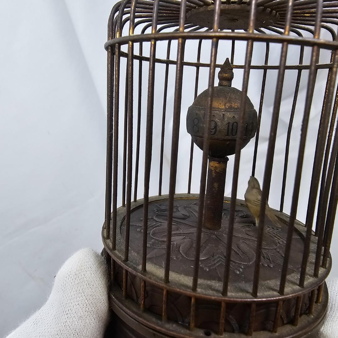 【超希少】戦前 レトロ ゼンマイ式 置時計 象 鳥かご 飾り物 ギミック時計